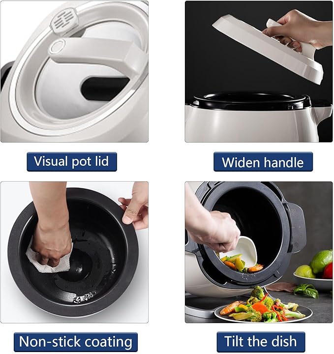 Cooking Machine Stir-Fry Machine Cooker with 360° Rotating and 3D All-Round Heating Adjustment 3 Gears Firepower and Pot Body Great for Home Restaurant