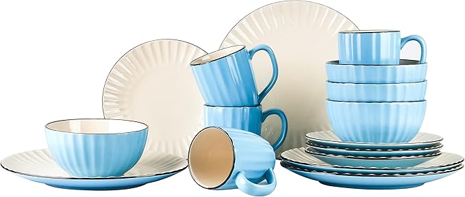 Osita Strip Stoneware 16pc Dinnerware Set Blue