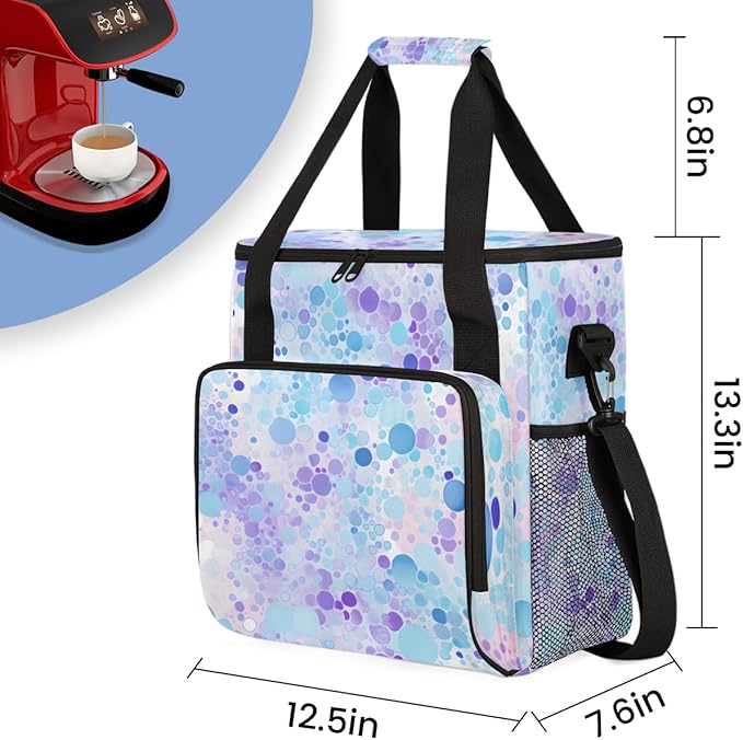 Glitter Coffee Maker Carrying Bag Alice Blue Portable Travel Storage Tote Bag Compatible with K-Mini or K-Mini Plus Single Serve Coffee Brewer Carrying Case with Multiple Pockets &amp Shoulder Stra