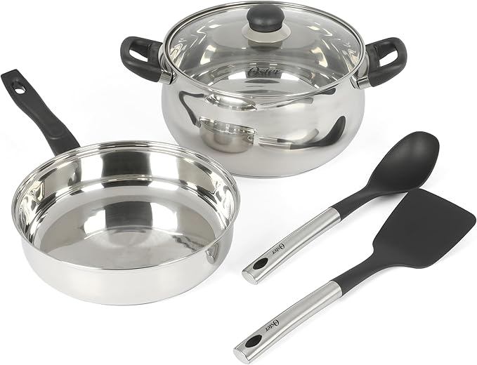 Oster Rametto 5 pc Stainless Steel Pots and Pans Cookware Set w/Kitchen Tools