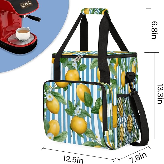 Stripes Lemon Coffee Maker Carrying Bag for Keurig K-Mini or K-Mini Plus Storage Portable Coffee Maker Travel Bag
