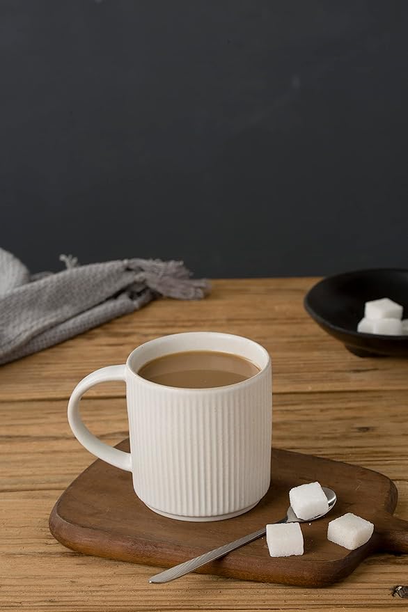 Famiware Dinnerware Set for 4 (12 Piece) and Coffee Mug Set for 6 (12 oz) - Matte White