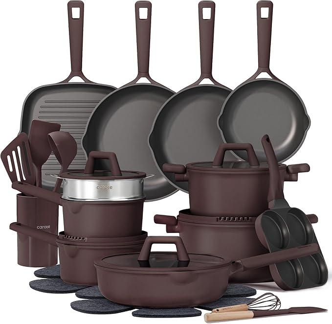 CAROTE 31PCS Pots and Pans Set Nonstick Cookware Set Kitchen Non Stick Induction Titanium Cookware Non-toxic Granite Cooking set PFOA Free
