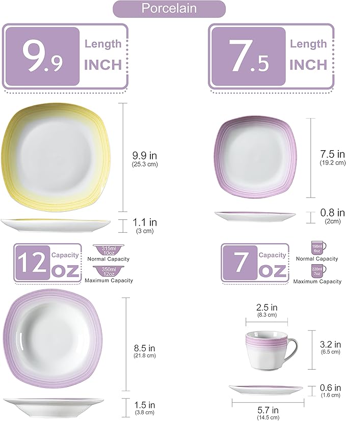 VEWEET Spark Series 30-Piece Dinner Set Ivory White China Ceramic Dinner Combi-Set with Dessert Plates/Soup Plates/Dinner Plates/Cups/Saucers Service for 6