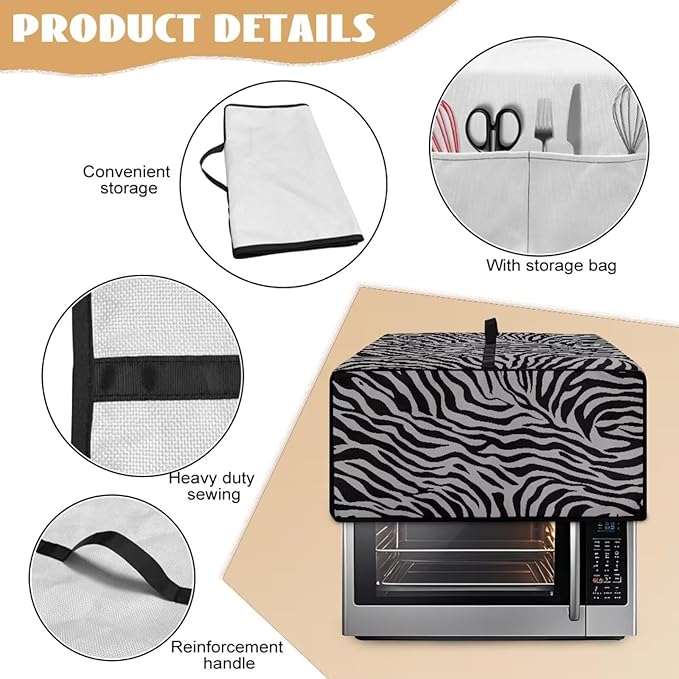 Zebra Printed Toaster Oven Air Fryer Cover with Accessory Pockets washable Toaster Oven Dust Cover for Kitchen Counter 20.5 x 16.5 x 10 Grey