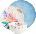 Spice by Tia Mowry Goji Blossom Decorated Porcelain Chip and Scratch Resistant Dinnerware Set Blue 12-Piece