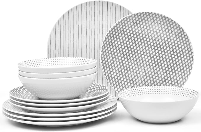 Noritake Grey Hammock 12-Piece Coupe Dinnerware Set Service for 4