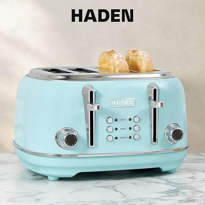 Haden 12 Cup Programmable Drip Coffee Maker Coffee Machine Bundled with Heritage 4 Slice Wide Slot Stainless Steel Toaster Turquoise &amp Chrome