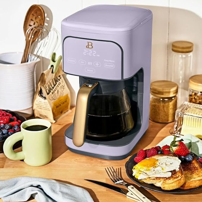 B - 12-Cup Programmable Coffee Maker with Touch Controls Auto Brew Timer Reusable Filter Large Glass Carafe Countertop Coffee Machine (Lavender)