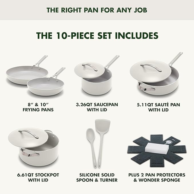 GreenPan Nova 10-Piece Cookware Pots &amp Pans Set Oprah’s Favorite Things 2024 PFAS-Free Ceramic Nonstick Fry Sauté Stockpot Utensils Lids Induction Suitable Dishwasher &amp Oven Safe Cre