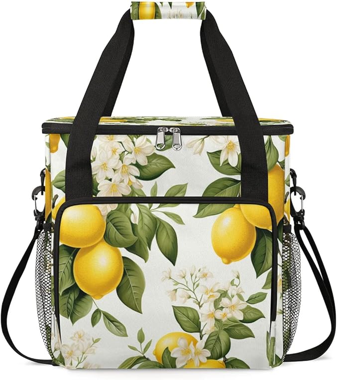 Flowering Lemon Printed Coffee Maker Carrying Bag for Keurig K-Mini or K-Mini Plus Storage Portable Coffee Maker Travel Bag