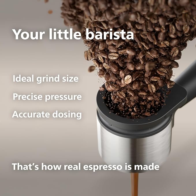 Philips Baristina Espresso Machine+Milk Frother Bundle. Real espresso. Compact coffee machine portafilter grinder Cafe Crema. Dairy &amp Non-Dairy Milk foam. Hot &amp Cold. Easy Clean. Black (BA