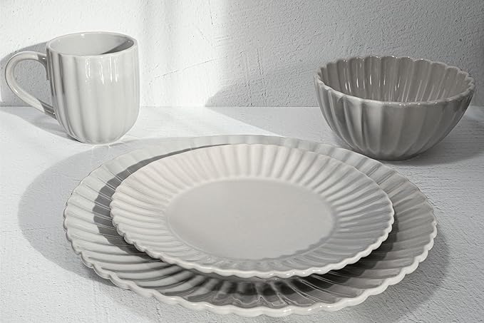 16 Piece Dinnerware Set Aruba (Cloudy Grey) Plates Bowls and Mugs Set for 4