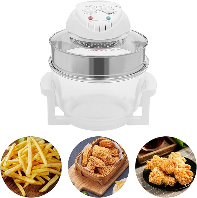 17L Convection Roaster Air Fryer Oven Glass Air Fryer Non Toxic 360° Heating Glass Instant Pot with Adjustable Temperature for One Person for Grilling Roasting Baking