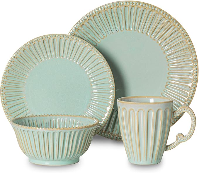 16-Piece Dinnerware Set for 4 Ceramic Plates Bowls and Mugs Dishwasher &amp Microwave Safe Ideal for Family Dinners Parties and Everyday Use Green
