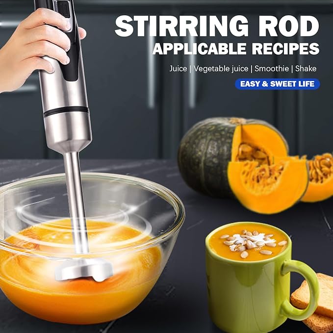 Stainless Steel Hand Blender 4-in-1 Immersion Blender 2000W 2 Speeds BPA-Free Beaker Ideal for Mashed Potatoes Creams Mayonnaise