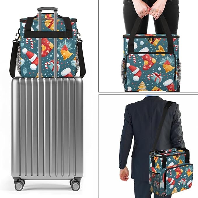 Christmas Socks Bell Coffee Maker Carrying Bag Portable Travel Storage Tote Bag Compatible with K-Mini or K-Mini Plus Single Serve Coffee Brewer Carrying Case with Multiple Pockets &amp Shoulder St