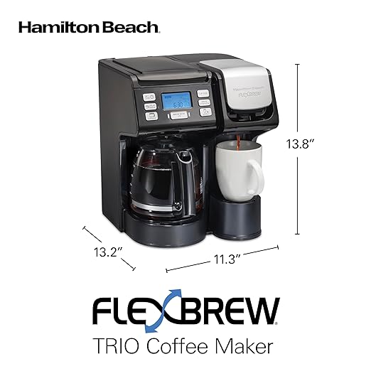 Hamilton Beach FlexBrew Trio 2-Way Coffee Maker Compatible with K-Cup Pods or Grounds Combo Single Serve &amp Full 12c Pot Black - Fast Brewing (49902JN)