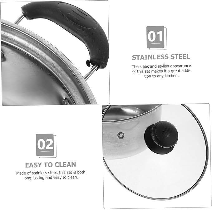 STOBAZA 1Set Stainless Steel Cookware Set Multifunctional Flat Bottom Frying Pan Soup Pot and Milk Pot for Induction Cooking for Noodles and Porridge Preparation Kitchen