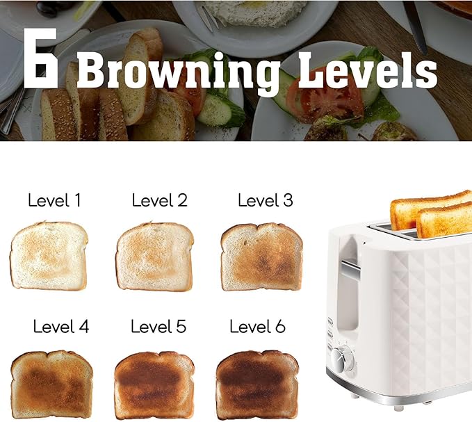 Toaster 2 Slices Toasters Wide Slot Bread Toaster with Cancel Bagel Defrost Function Bagel Toasters with Removable Tray &amp 6 Temperature Settings Beige