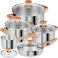 Daniks Oslo 10-Piece Stainless Steel Cookware Set with Glass Lids Includes Saucepan and Frying Pan with Lid Tri-Ply Bases for Even Heating Induction Compatible Dishwasher Safe Bakelite Handles