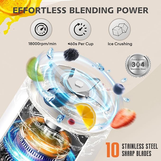 Portable Blender for Shakes and Smoothies- Personal Juicer 27 OZ Electric Protein Shaker Bottle with Insulated Sleeve USB-C RechargeableTravel Lid- Small Blender Cup for Kitchen Office GymTrave