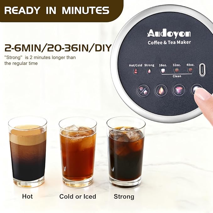 French Press Coffee Maker Cold Brew 2-6 Min Rapid Electric Coffee Press Portable Iced Tea Maker with Ultra-Fine Stainless Filter Loose Tea Press for Camping Travel Office &amp RV 16oz Cup