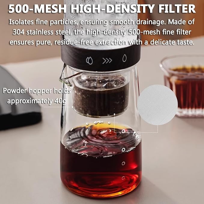 Drip Cold Brew Coffee Maker Machine Drip Iced Coffee Brew Maker 450ml Capacity 500-mesh High-density Filter Borosilicate Glass Lower Pot for Home and Office