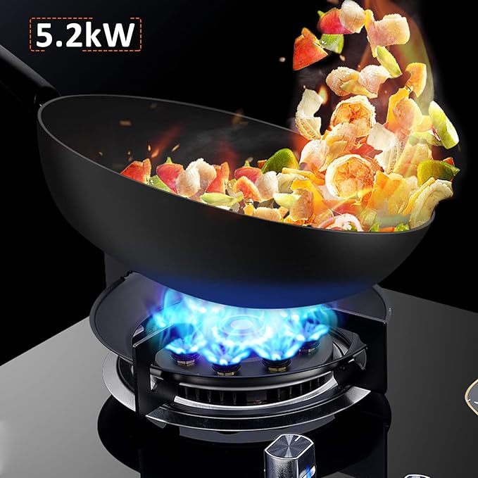Drop-In Gas Stove Top 2 Burner Tempered Glass Gas Cooktop Home Kitchen Built-In Gas Cooker 0-180 Minutes Timer Easy To Clean Black