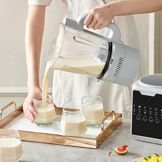 POCREATION Soy Milk Blender Multifunctional Nut Milk Maker Machine with 24H Timer Keep Warm 1200W 1650ml Capacity for Family Meals ABS SUS White (US Plug 110V)