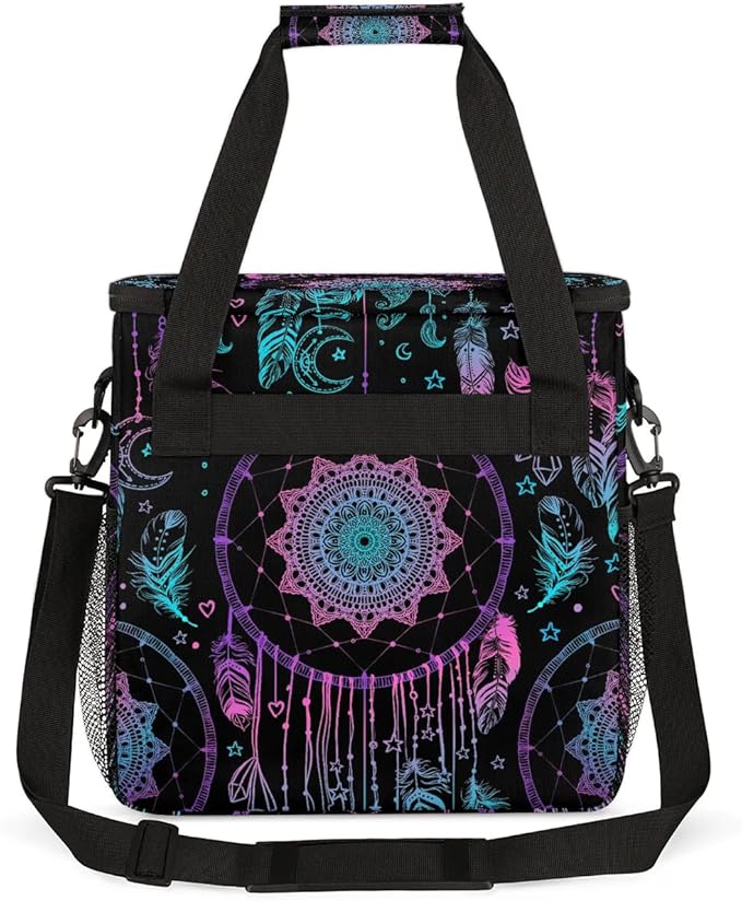 Dreamcatcher Feather Coffee Maker Carring Bag Travel Carrying Storage Tote Bag Compatible with Keurig K-Mini or K-Mini Plus Portable Single Serve Coffee Brewer Case with Pockets for K-cup Pods