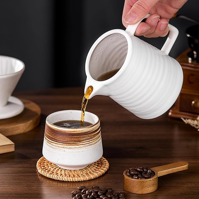 Pour Over Coffee Maker Set – Premium Ceramic Coffee Dripper with 500ml Capacity Manual Style Coffee Maker White – Ideal for Home Office and Travel