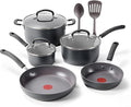 T-Fal Ultimate Hard Anodized Nonstick 10 Piece Cookware Set Oven Safe Up to 400°F Dishwasher Safe Pots and Pans Set Includes Frying Pans Saucepan Stockpot Cooking Utensils Grey