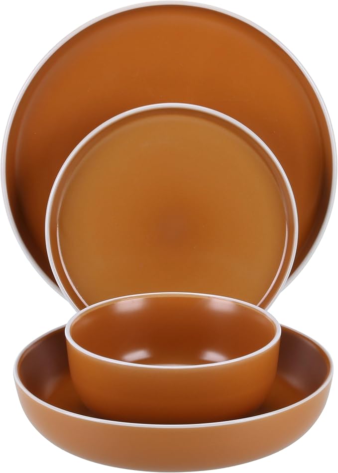 BIA Cordon Bleu Stoneware Tempo 16-Piece Dinnerware Set Double Bowl Terracotta