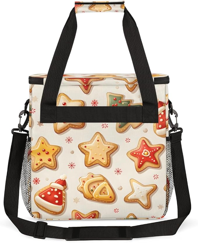 Cute Xmas Biscuit Coffee Maker Carrying Bag Portable Travel Storage Tote Bag Compatible with K-Mini or K-Mini Plus Single Serve Coffee Brewer Carrying Case with Multiple Pockets &amp Shoulder Strap