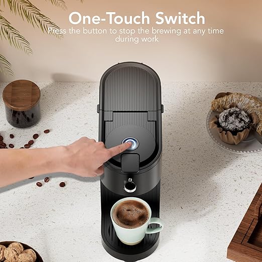 COWSAR Single Serve Coffee Maker Two Holders for Capsule &amp Ground Adjustable Funnel Height Brew 6oz to 14oz One-Touch Switch Security protection Easy to Clean Commercial Ideal for Home/Offi