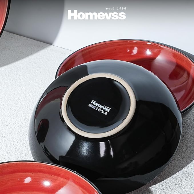 Sonoma 16 Piece Stoneware Dinner Set Red Outside Black + Inside Handpainted Color Red with speckle
