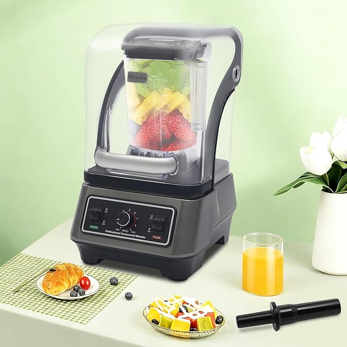 Quiet Commercial Blender with Soundproof Shield1600W High-Speed Blenders 67oz 9-Speed Control23000RPM Ice Crushing Smoothie Blender for Home Cafe Restaurant