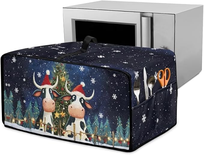 Doojoayie Christmas Cow Toaster Cover 4 Slice Dust-Proof Toaster Oven Cover Stain Resistant Bread Machine Covers Christmas Home Kitchen Decoration