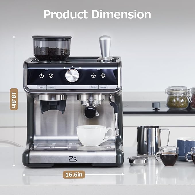 Espresso Machine 20 Bar Coffee Maker with Milk Frother Steam Wand Semi-Automatic Coffee Machine for Cappuccino Latte Fast Heating Stainless Steel