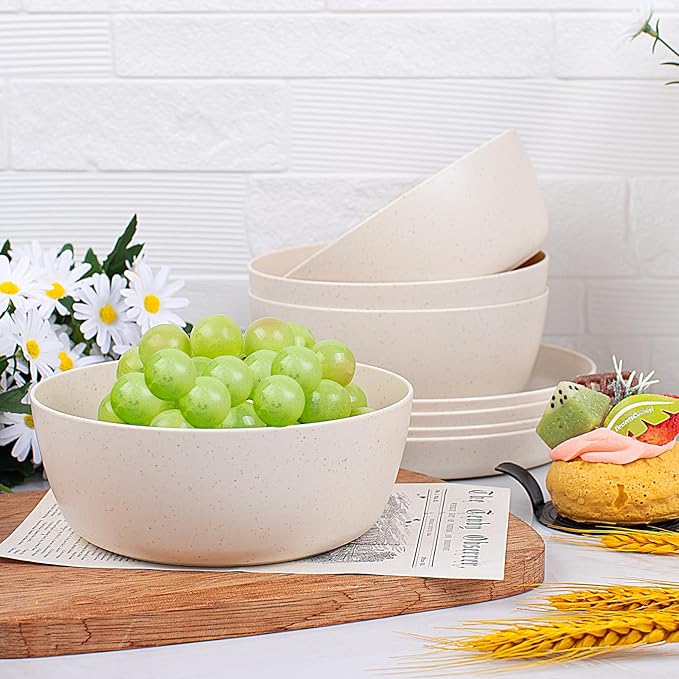EI 12pcs Wheat Straw Dinnerware Set of 4Reusable Plastic PlatesUnbreakable Dinner PlatesDeep Dinner Hard Premium Plastic PlateMicrowave Dishwasher Safe for CampingPicnincFamily Dinner
