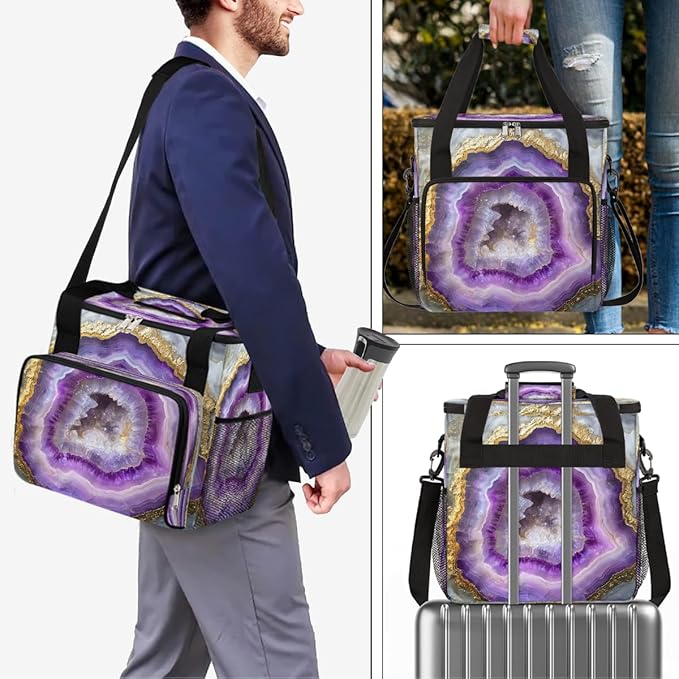 Purple Gold Marble Coffee Maker Carring Bag Travel Carrying Storage Tote Bag Compatible with Keurig K-Mini or K-Mini Plus Portable Single Serve Coffee Brewer Case with Pockets for K-cup Pods