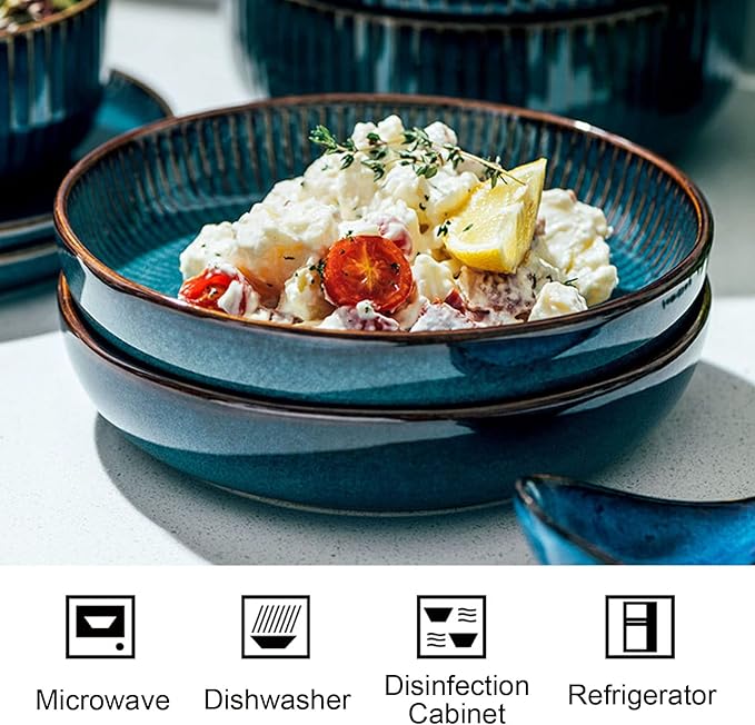 Nordic Style Starry Sky Series Dinnerware Sets Plate and Bowl Sets Kitchen Creativity Ceramic Dish Set Service for 6/8 Person Dinner Plates Salad/Pasta Bowl Microwave Dishwa