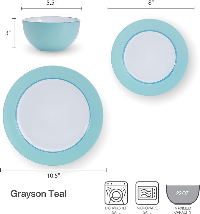 Pfaltzgraff Grayson Teal 12 Piece Dinnerware Set Service for 4