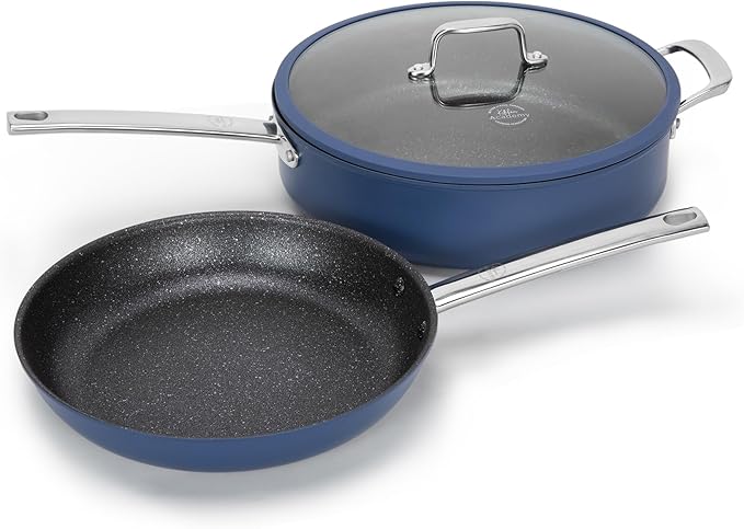 Kitchen Academy 3 Pcs Plasma Titanium Nonstick Frying Pans Set Induction 10 Skillet &amp 11.8/6QT Saute Pan with Stainless Steel Handle PFOA &amp PFAS-Free Oven Safe