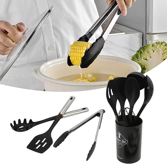 14 Piece Silicone Cookware Set Heat Resist Kitchen Tools Cooking Kitchen Utensils with Comfortable Handles for Home and Restaur Use