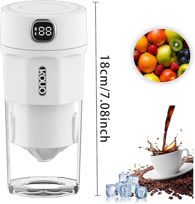 Portable Coffee Grinder and Blender Smoothies with 12Oz BPA Free Personal Travel Cup Durable Stainless Steel Mix Blender with Metal Coffee Filter USB Rechargeable(White)