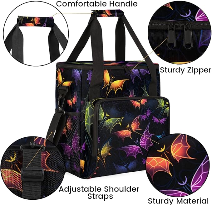 Gothic Bat Coffee Maker Carrying Bag Glowing Bat Travel Storage Bag Compatible with K-Mini or K-Mini Plus Single Serve Coffee Brewer Carrying Case with Multiple Pockets &amp Shoulder Strap