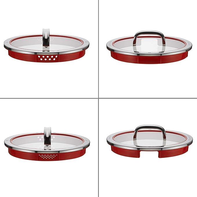 WMF Function 4 5-Piece Induction Saucepan Set Glass Lid with 4 Pouring Functions Polished Cromargan Stainless Steel Induction Pots Set Inner Scale