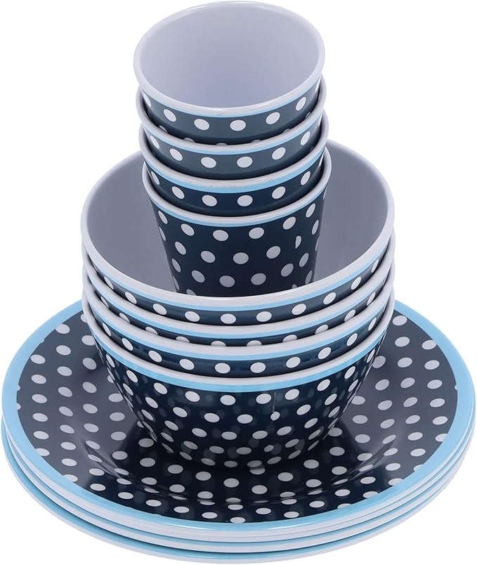 Dark Blue Dot Dinnerware Set Quality Multi Purpose Kitchenware for Home Restaurant